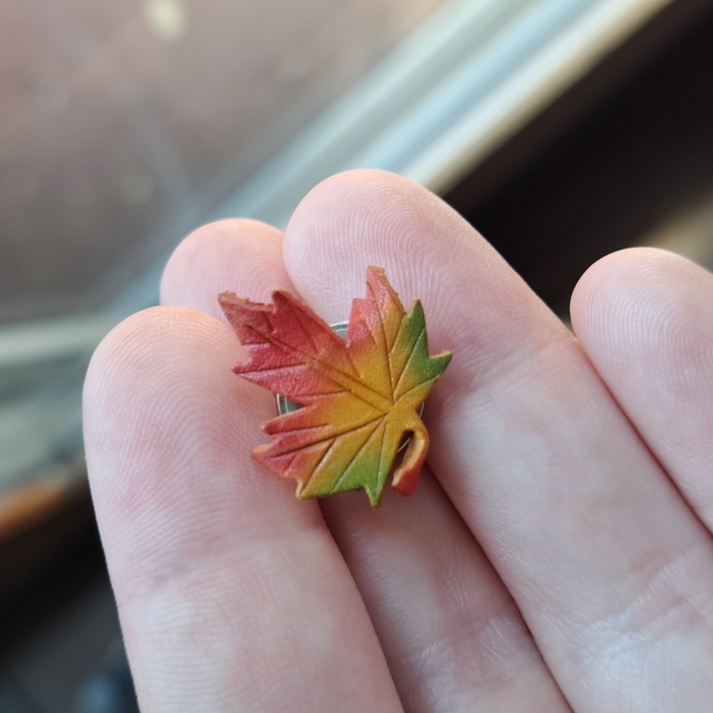 Vintage Leather Maple Leaf Pin